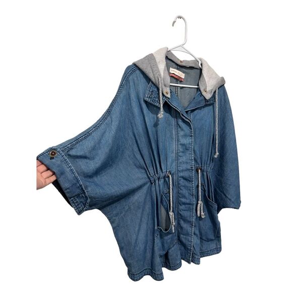 Anthropologie Pilcro Button Front Removable Hood Denim Kimono Jacket Blue Medium - Picture 4 of 12